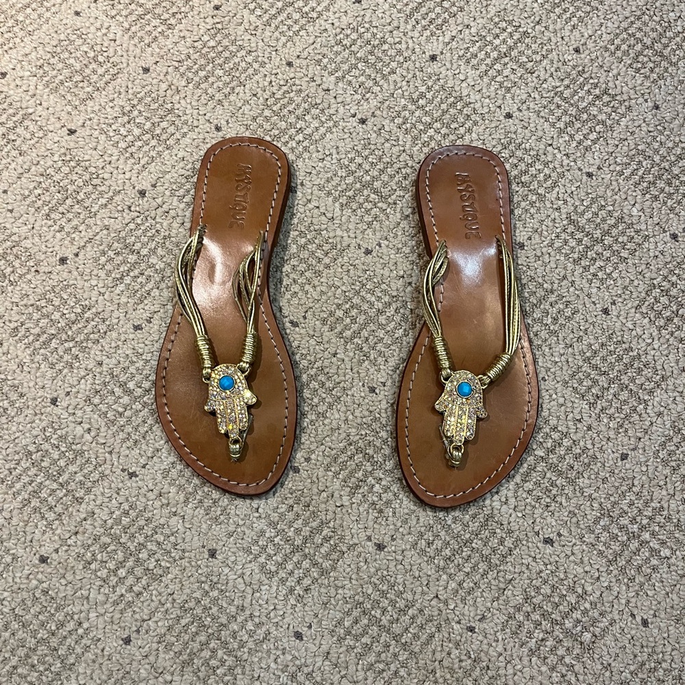 Mystique Egyptian Leather Style Sandals with Crystal Hamza. - Picture 3 of 10
